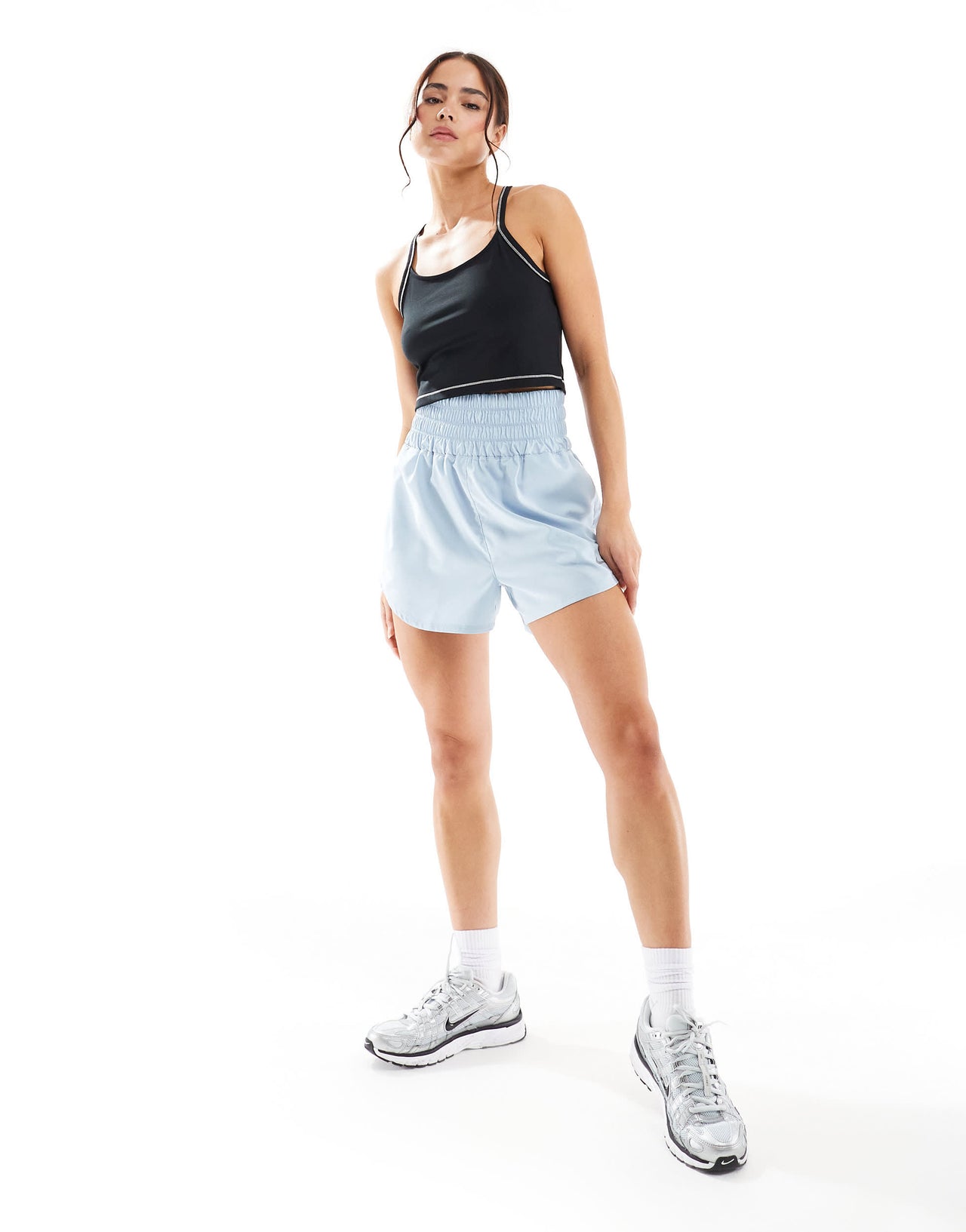 Nike One Training Dri-Fit stitch detail cropped ribbed tank top in black