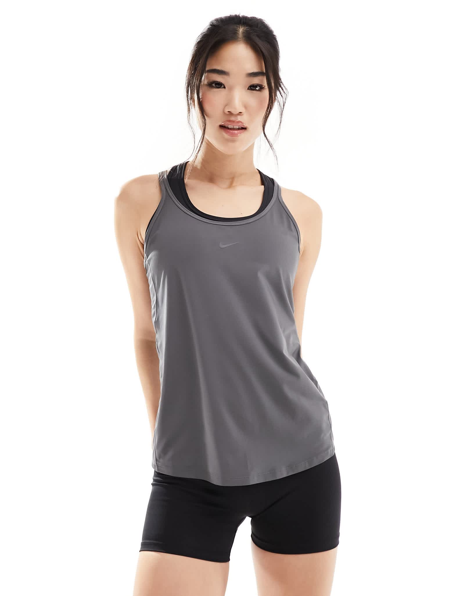 Nike One Training Dri-Fit classic strappy tank top in iron grey