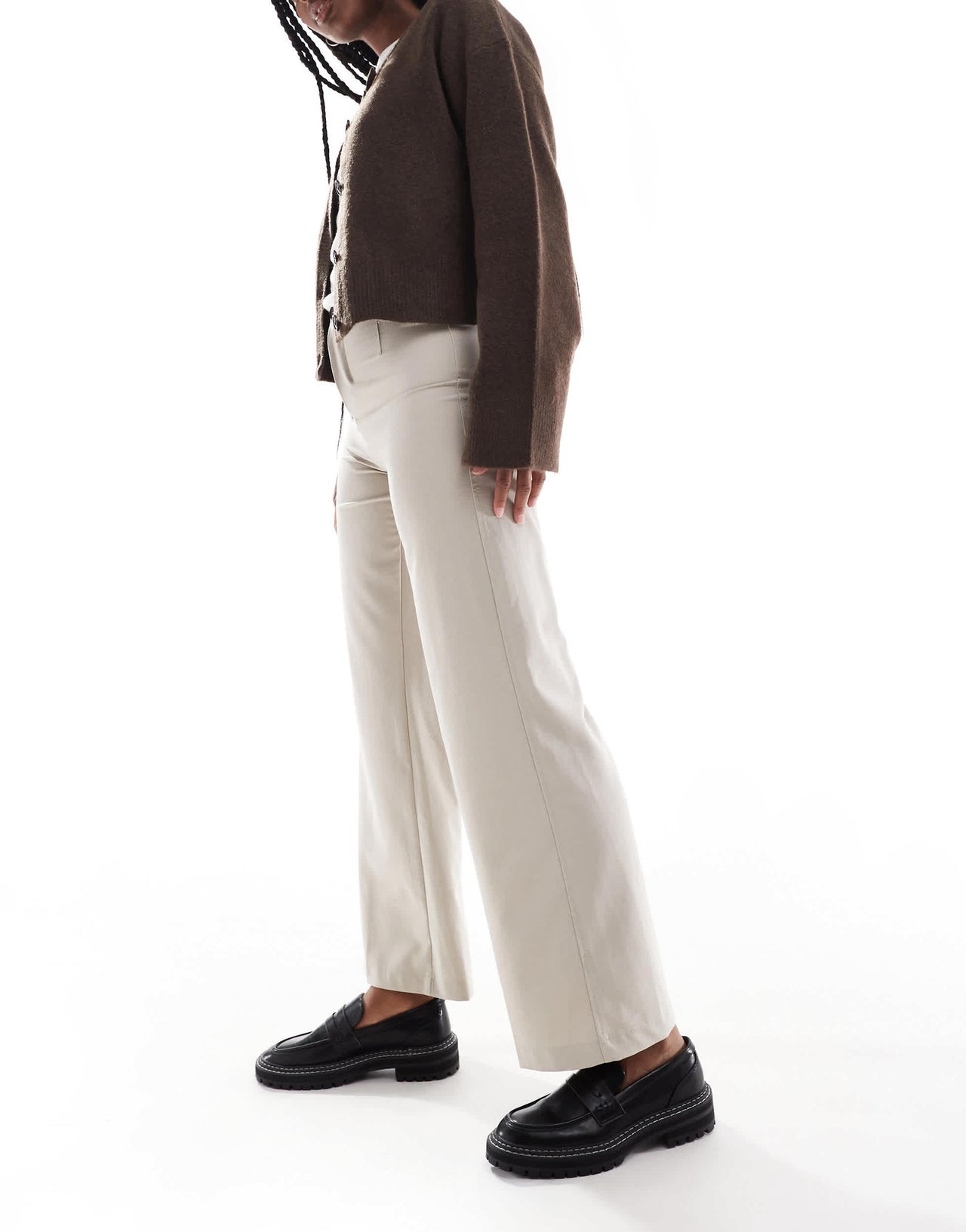Bershka wide leg tailored trousers in Stone