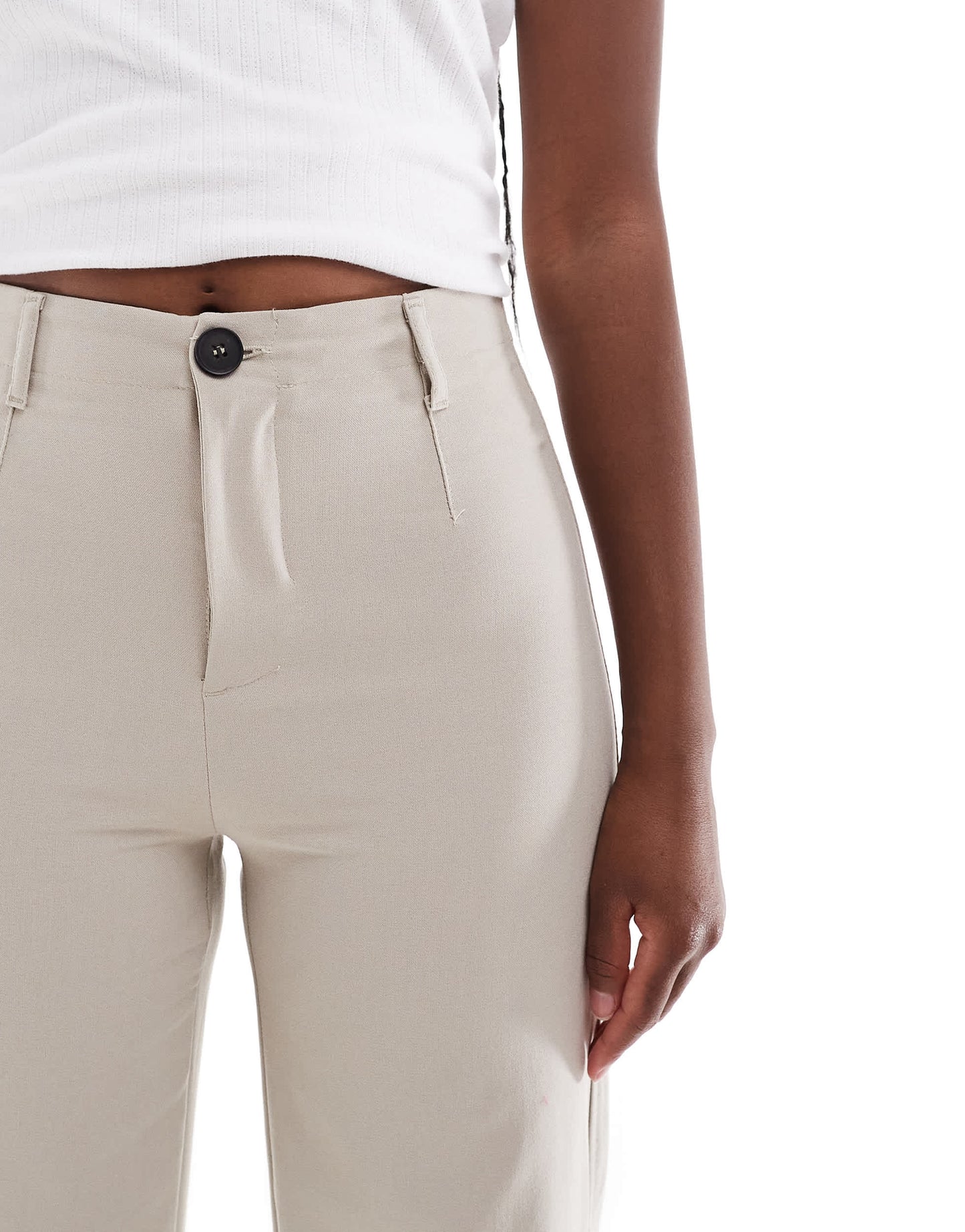 Bershka wide leg tailored trousers in Stone