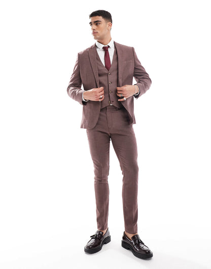 ASOS DESIGN wedding skinny suit jacket in burgundy microtexture