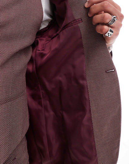 ASOS DESIGN wedding skinny suit jacket in burgundy microtexture