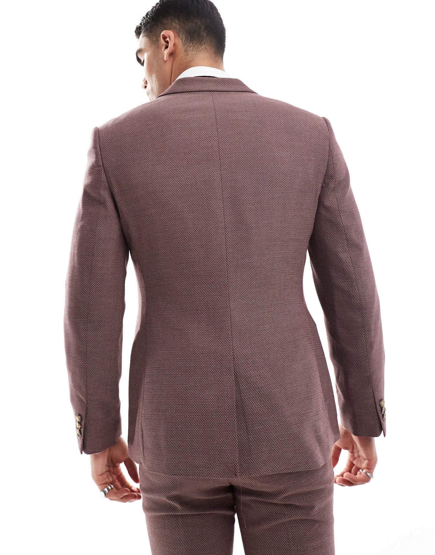 ASOS DESIGN wedding skinny suit jacket in burgundy microtexture