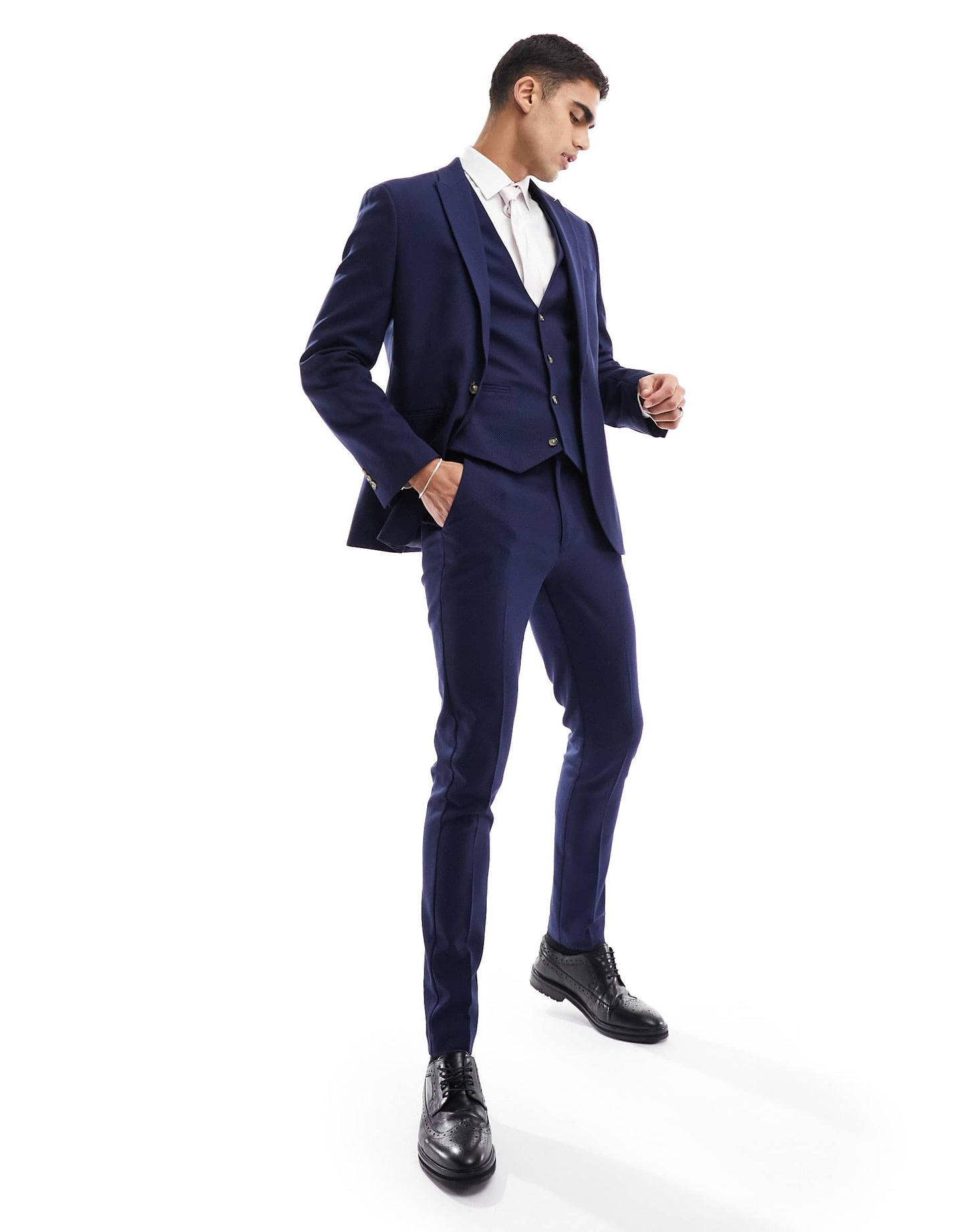 ASOS DESIGN wedding skinny suit jacket in navy microtexture