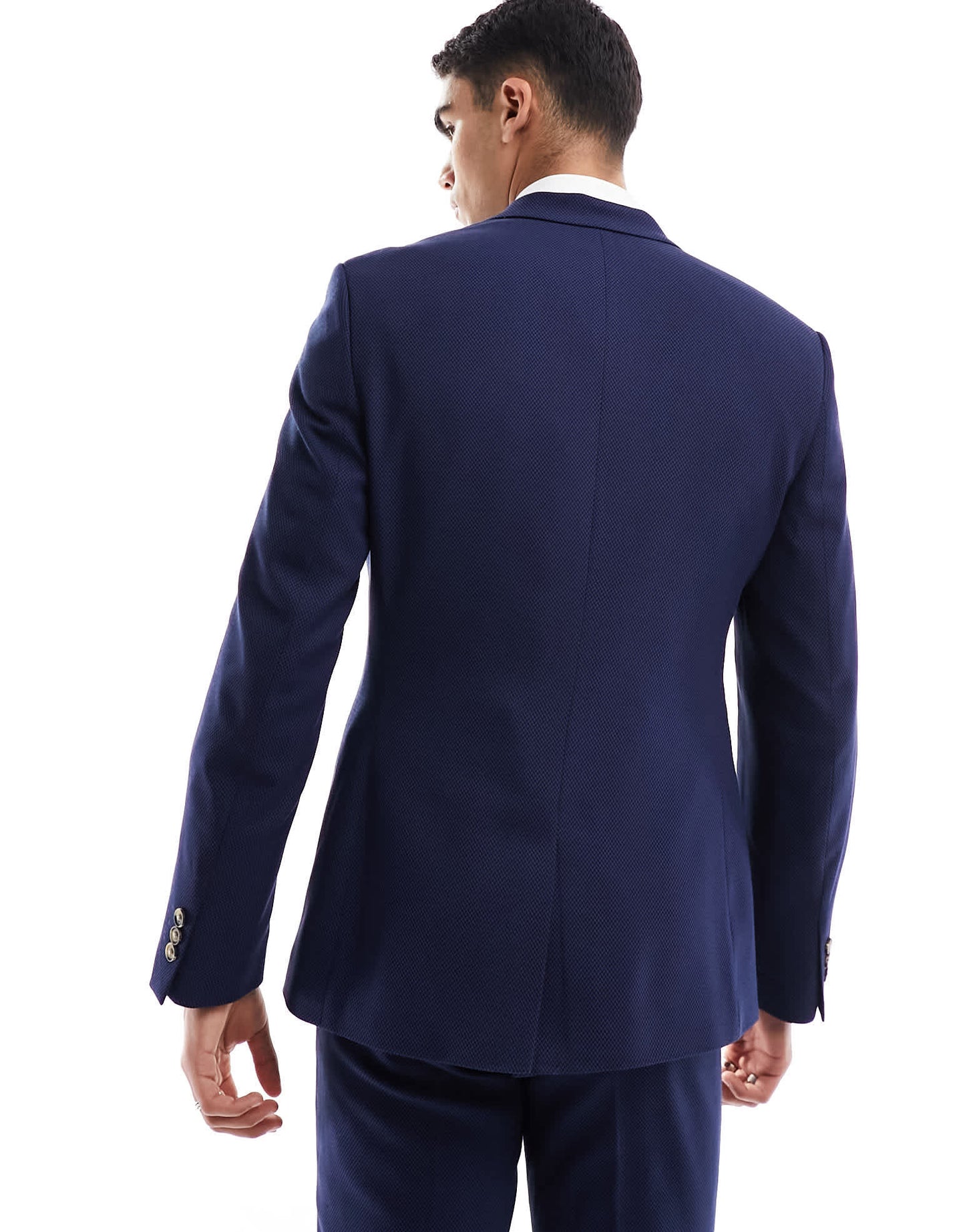 ASOS DESIGN wedding skinny suit jacket in navy microtexture