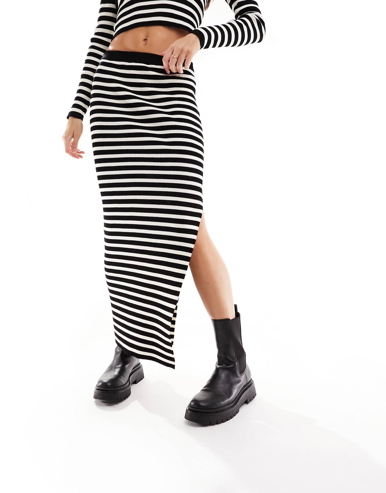 Stradivarius knitted maxi skirt co-ord in stripe
