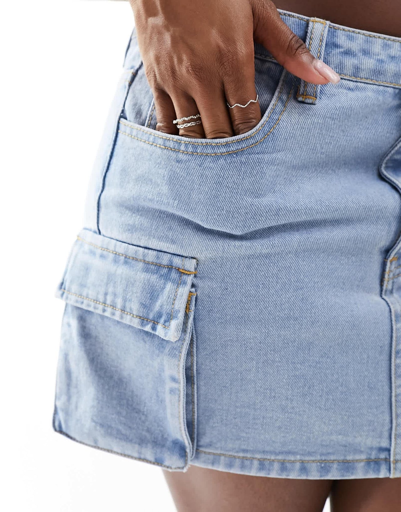 Kyo The Brand denim cargo pocket detail mini skirt in light blue wash