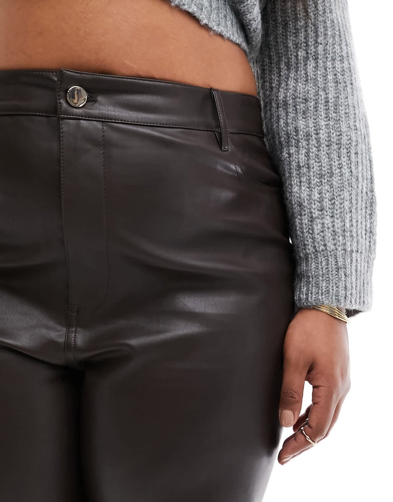 River Island Plus straight leg faux leather trouser in black