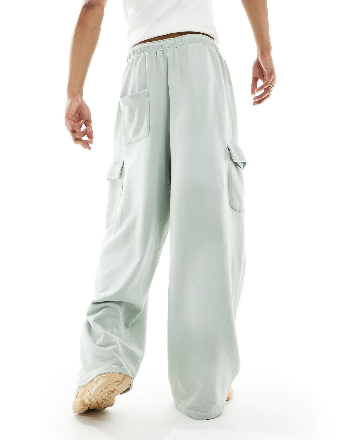 ASOS DESIGN unisex co-ord wide leg jogger with cargo pockets in washed green