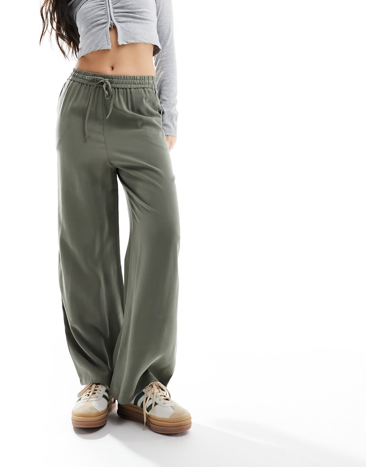 Miss Selfridge soft touch pull on wide leg trouser in khaki