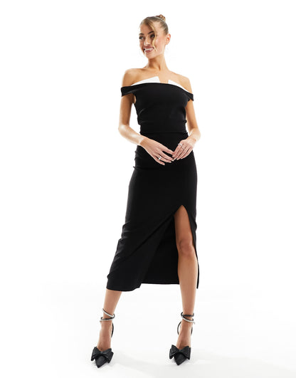 Vesper bengaline zip back detail midi dress in monochrome