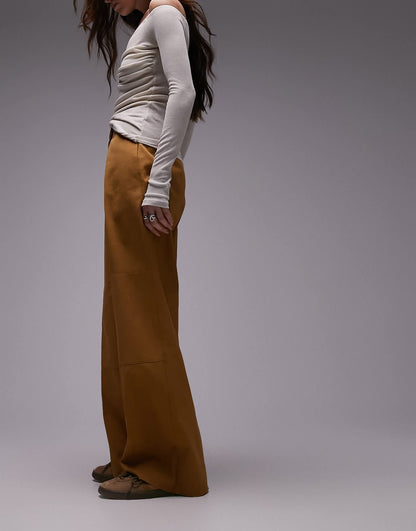 Topshop darted hem detail tailored wide leg trouser in sand