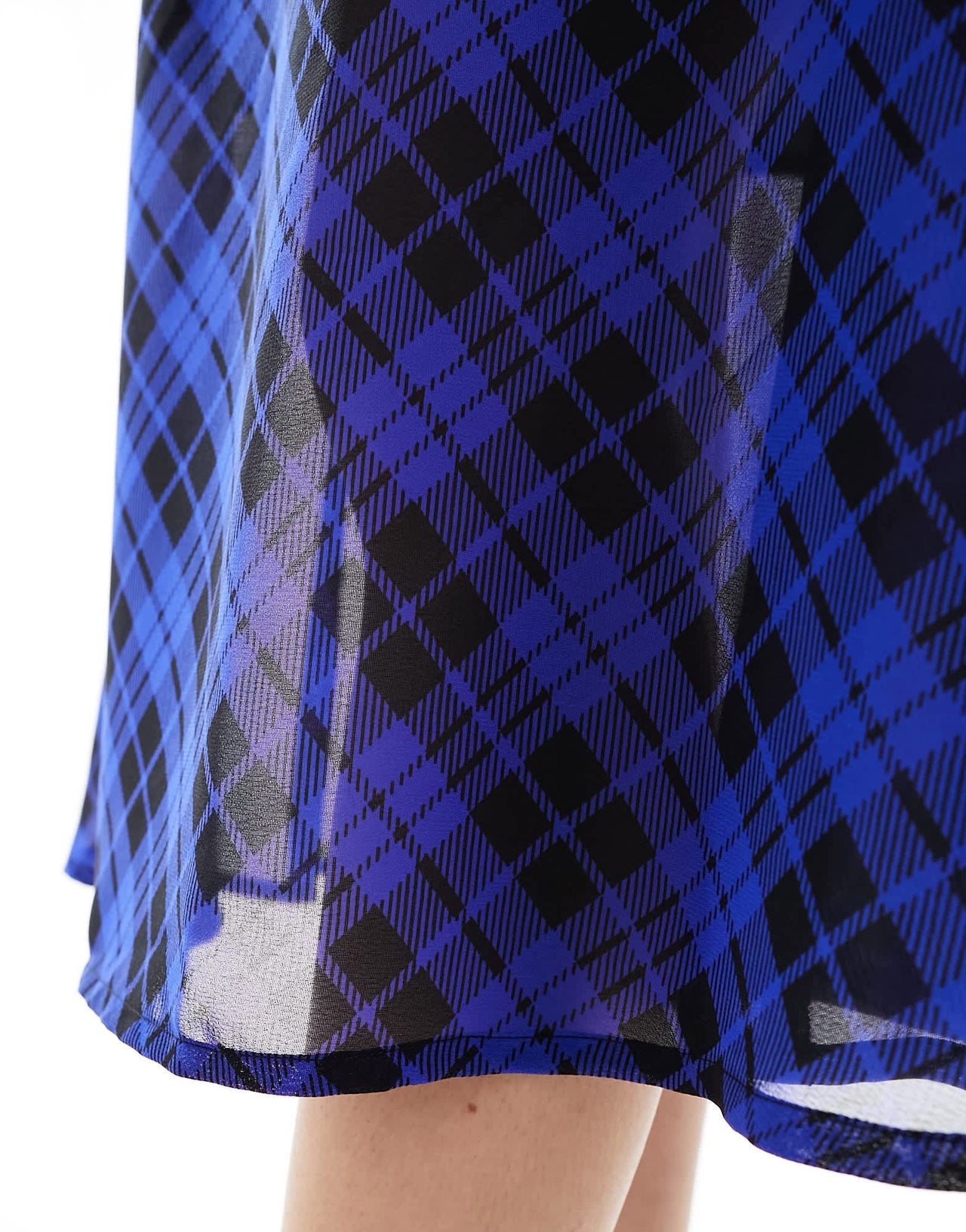 Wednesday's Girl check print floaty mesh midi skirt in blue and black