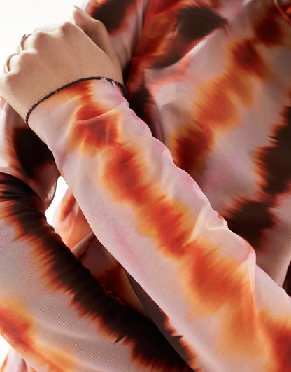 Pieces high neck tye die jersey top co-ord in multi