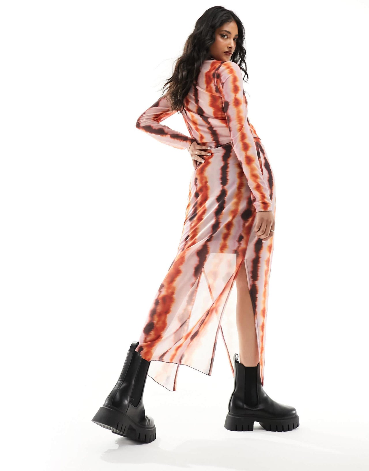 Pieces tie dye jersey midi skirt co-ord in multi