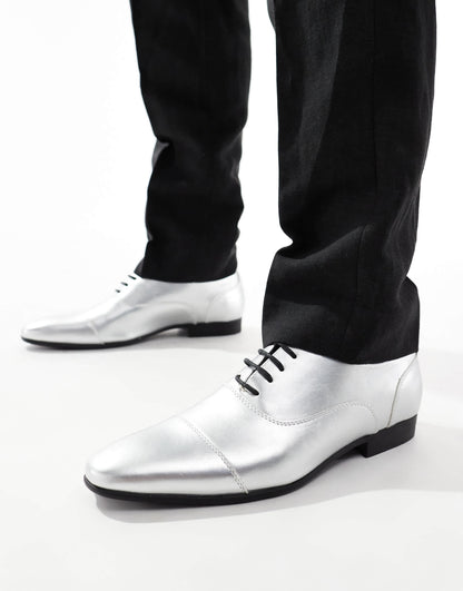 Truffle Collection oxford lace up shoes in silver metallic