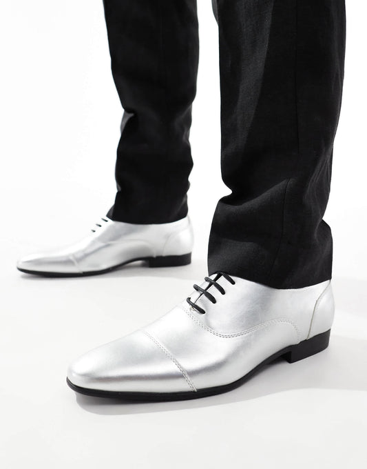 Truffle Collection oxford lace up shoes in silver metallic