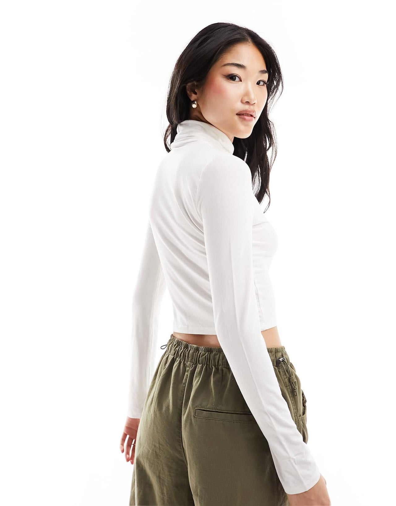 Bershka 2 pack roll neck tops in sand & white