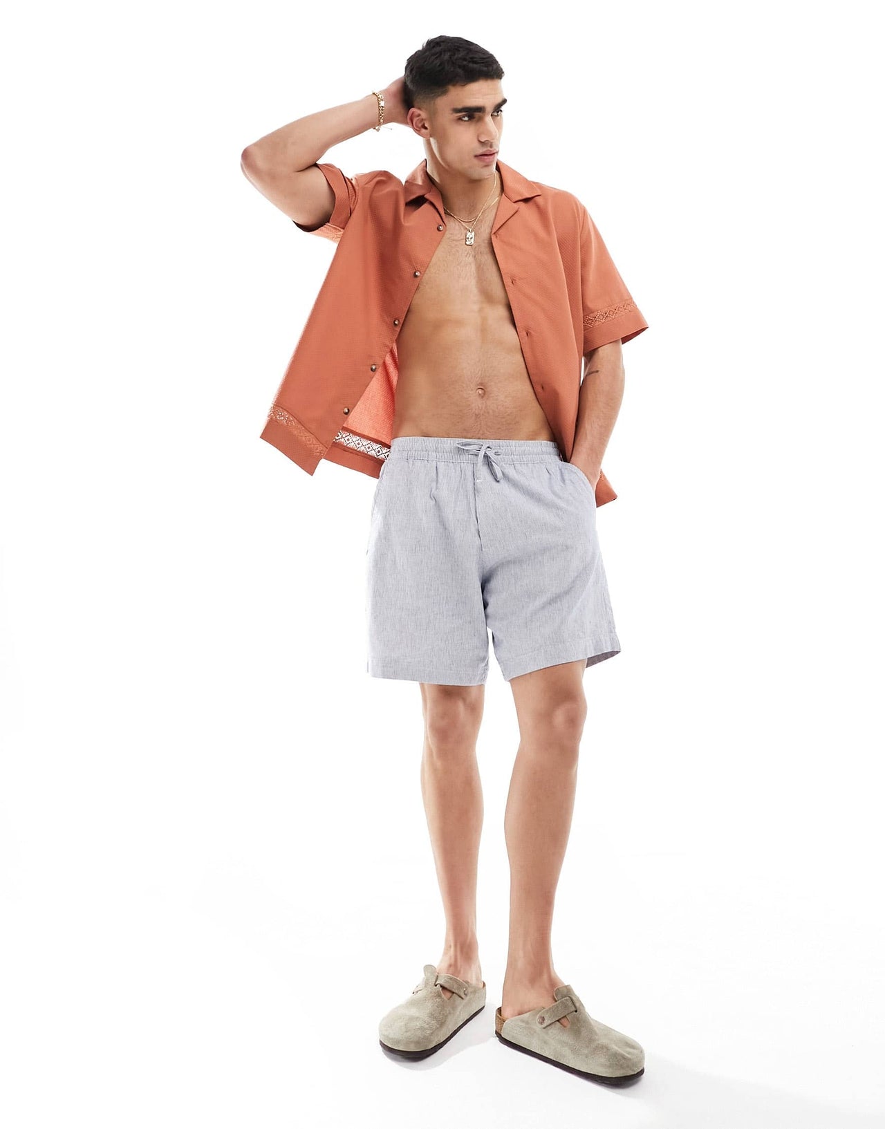 ASOS DESIGN relaxed revere textured shirt in orange