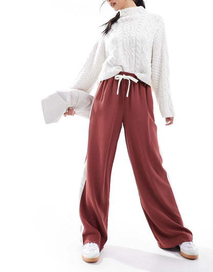 ASOS DESIGN pull on trousers with contrast panel in terracotta