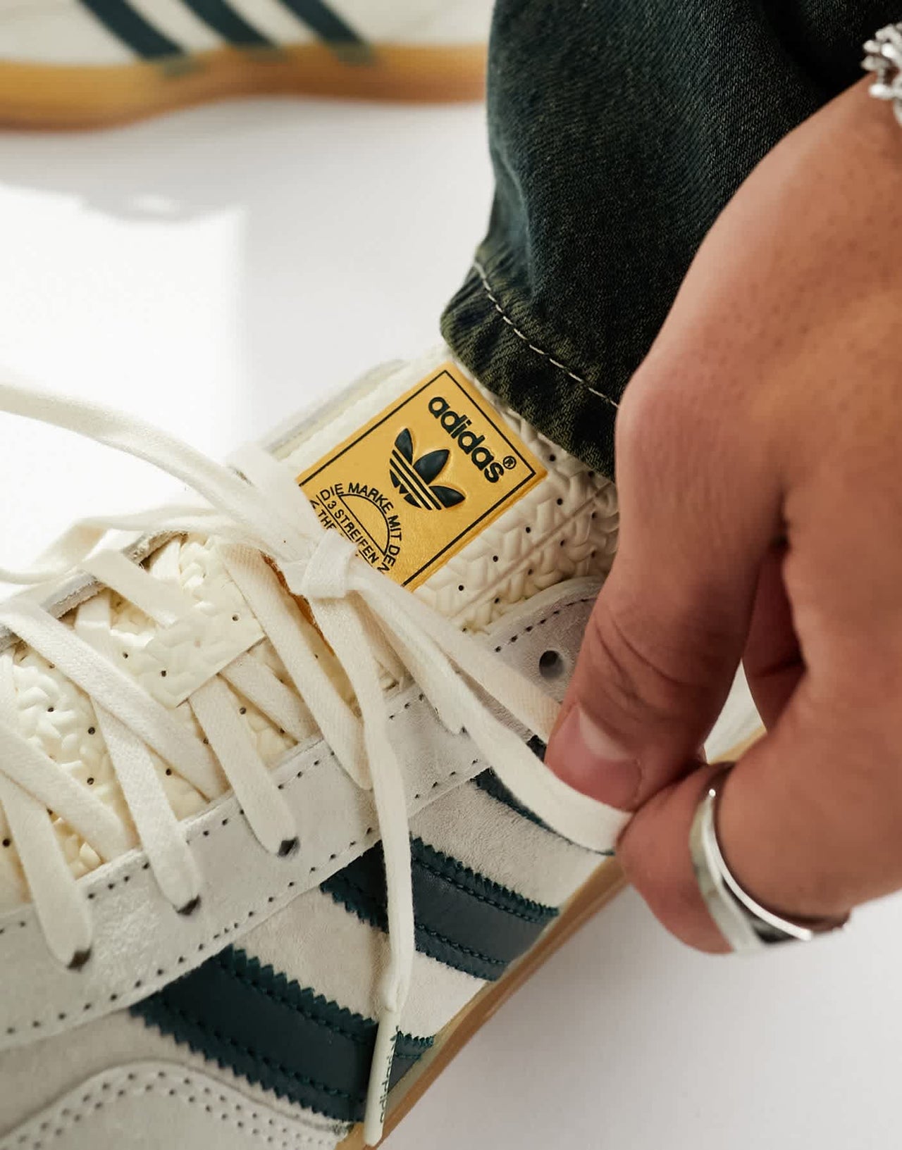 adidas Originals Gazelle Indoor trainers in cream and green