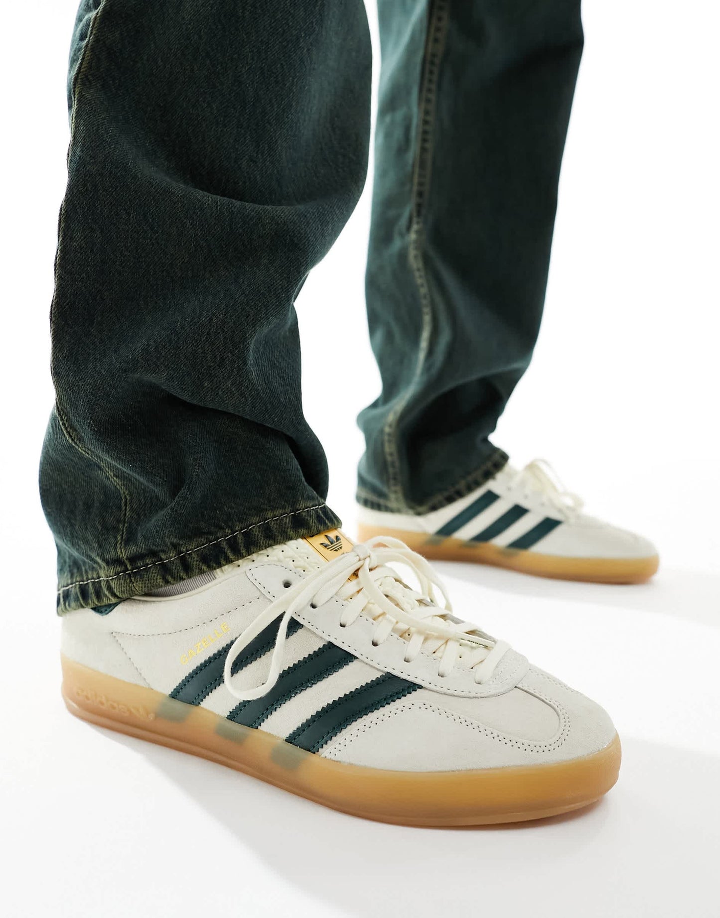 adidas Originals Gazelle Indoor trainers in cream and green