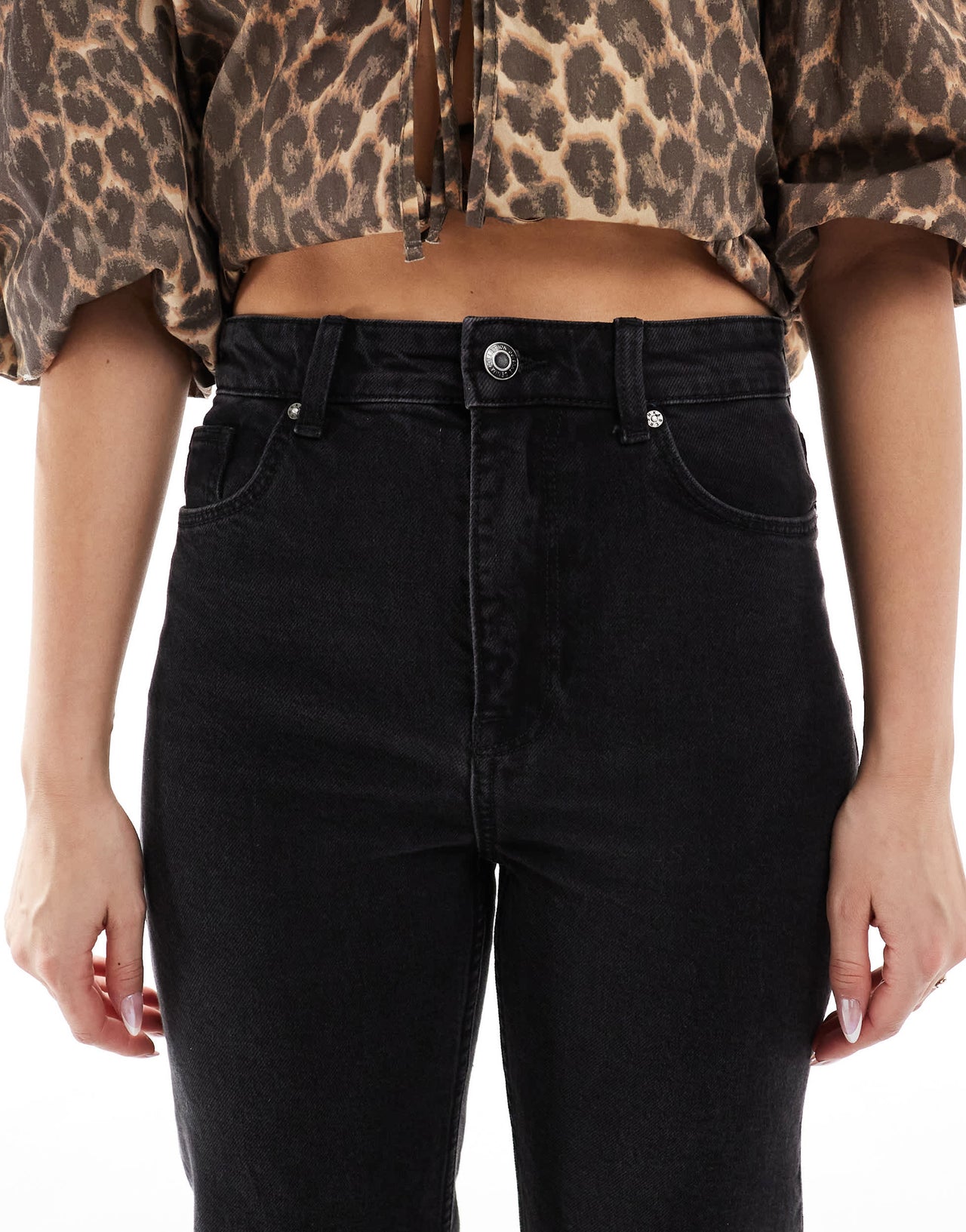 Bershka high waisted straight leg jeans in black