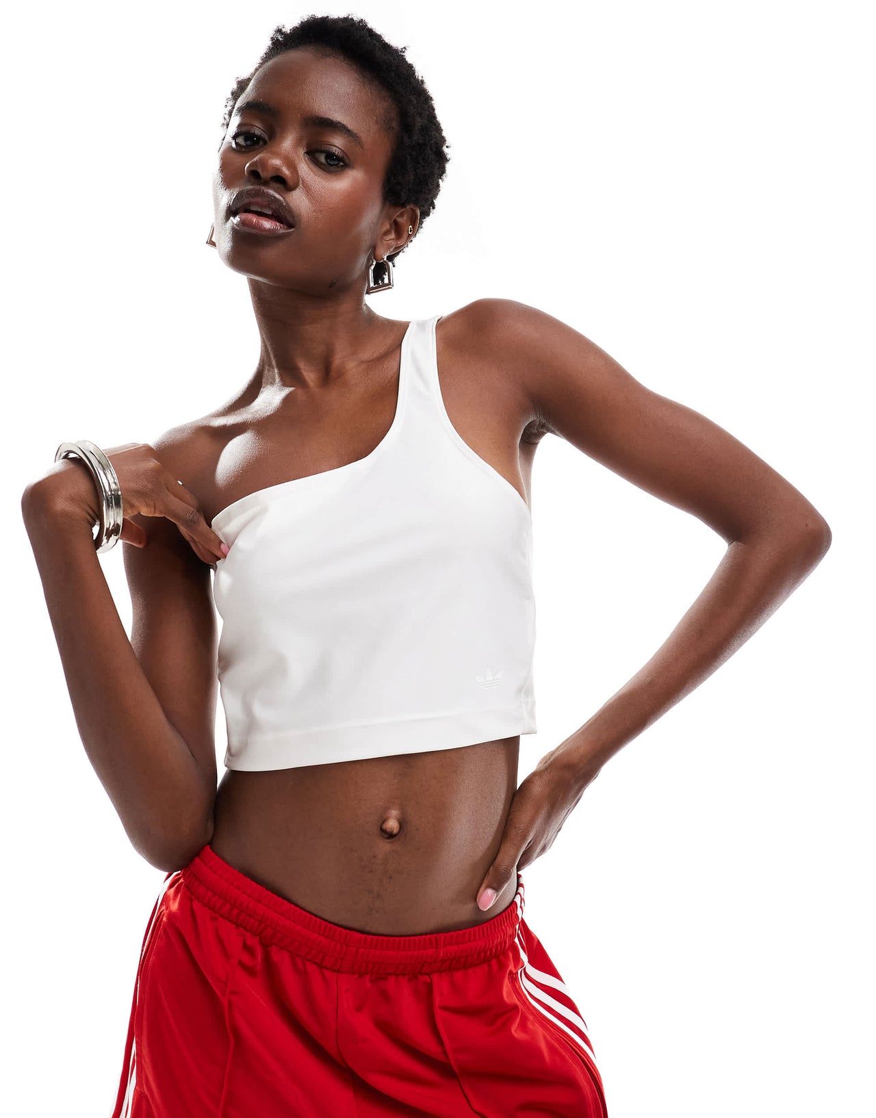 adidas Originals spandex asymmetric crop top in white