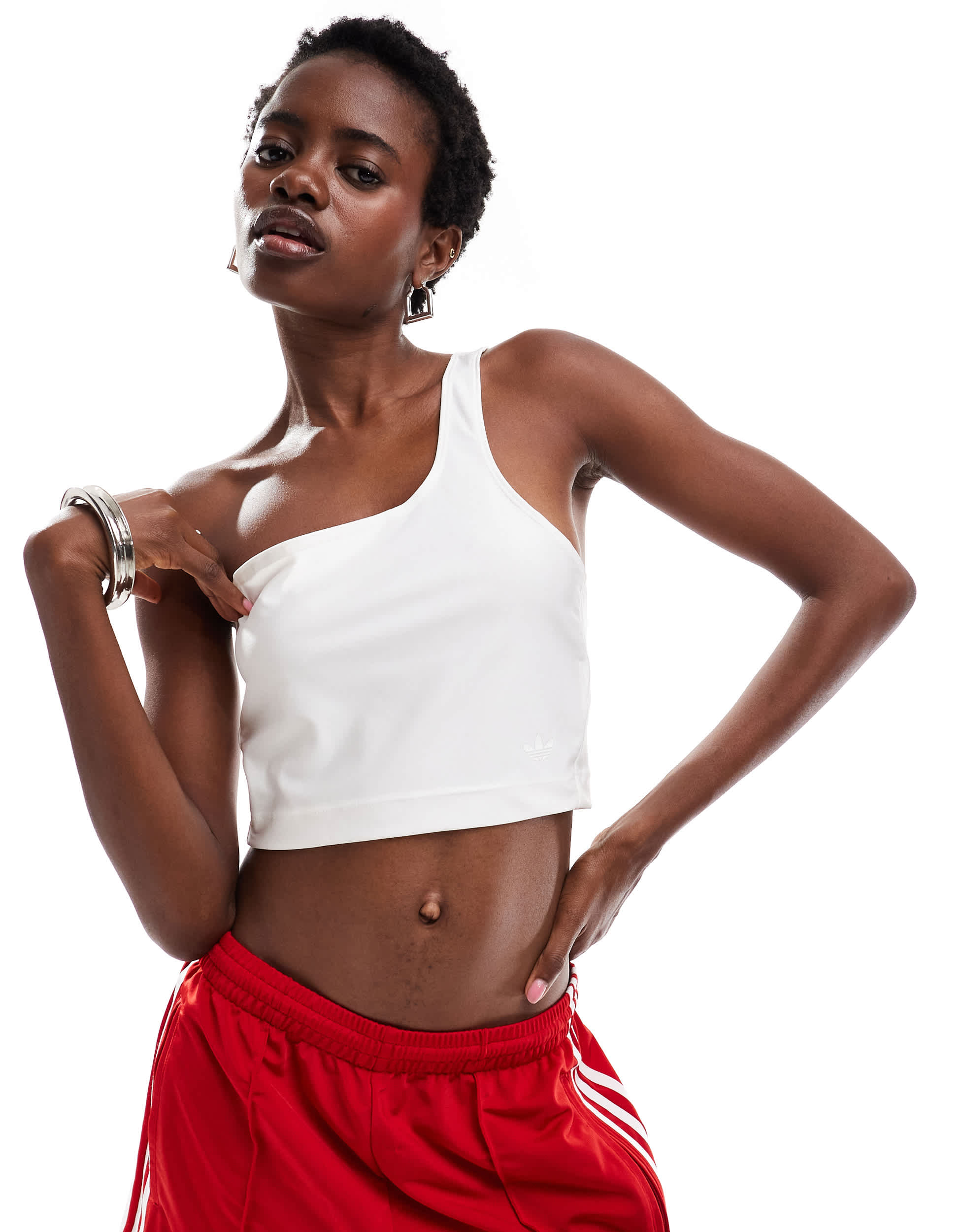 adidas Originals spandex asymmetric crop top in white