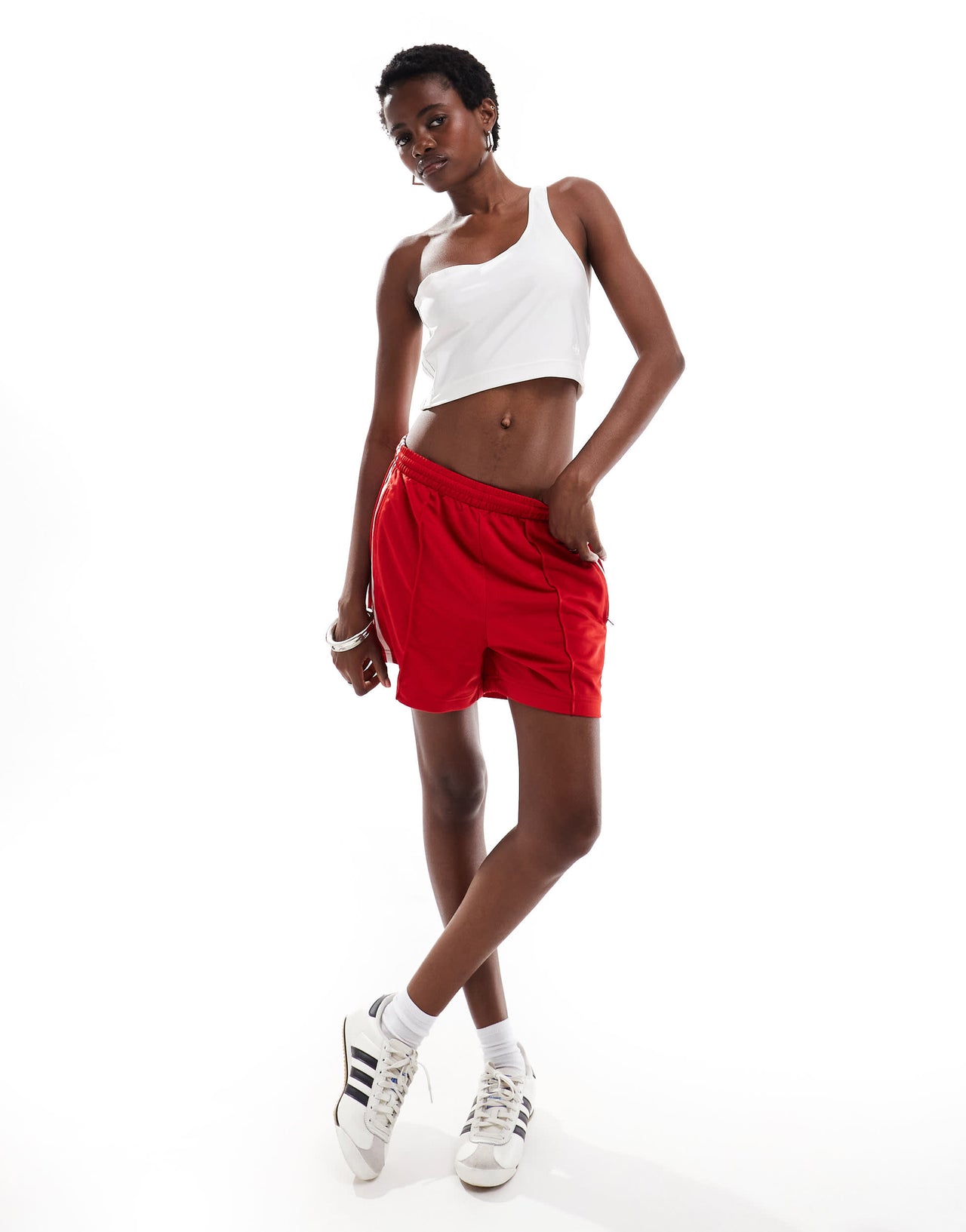 adidas Originals spandex asymmetric crop top in white
