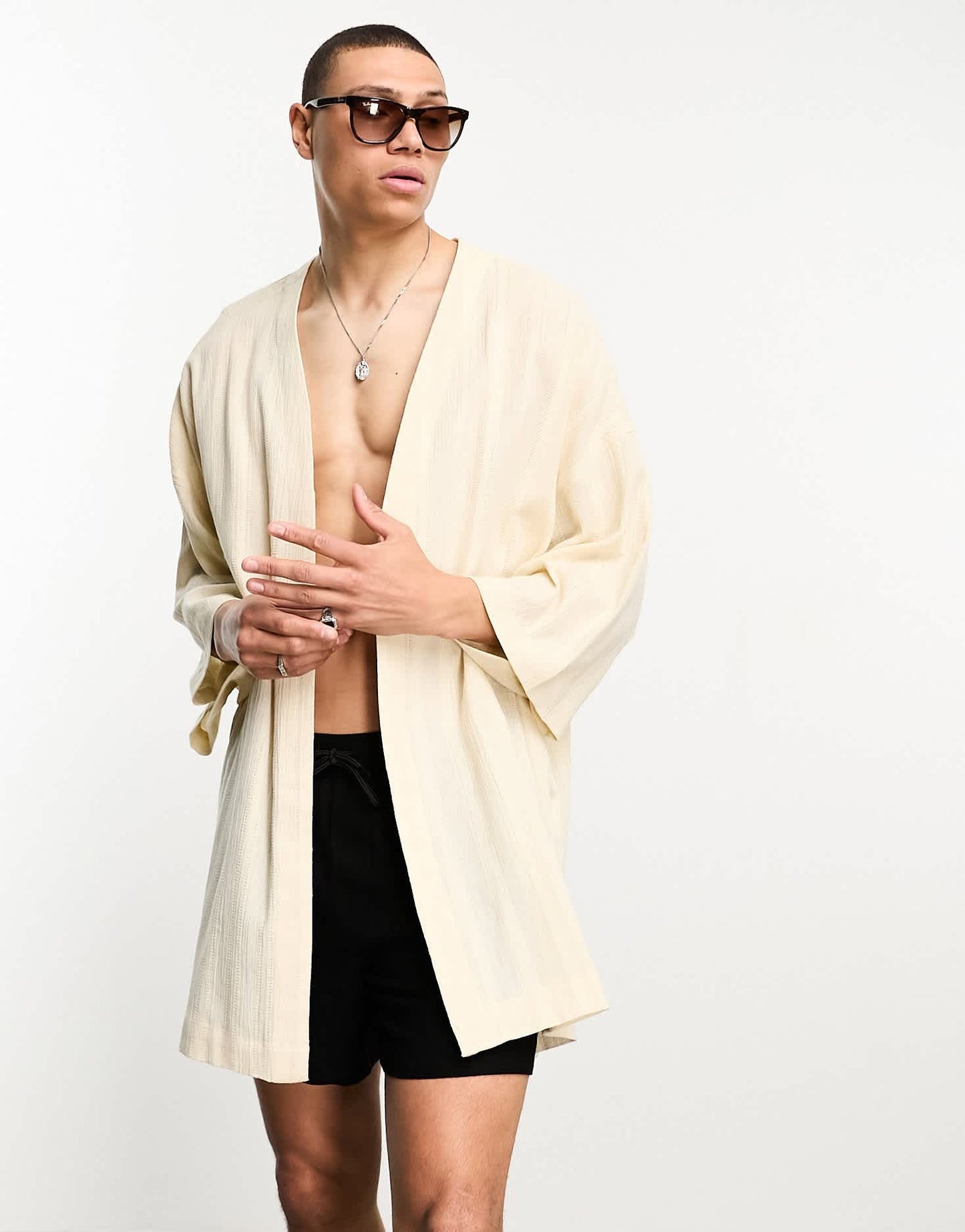 ASOS DESIGN textured linen blend kimono in neutral