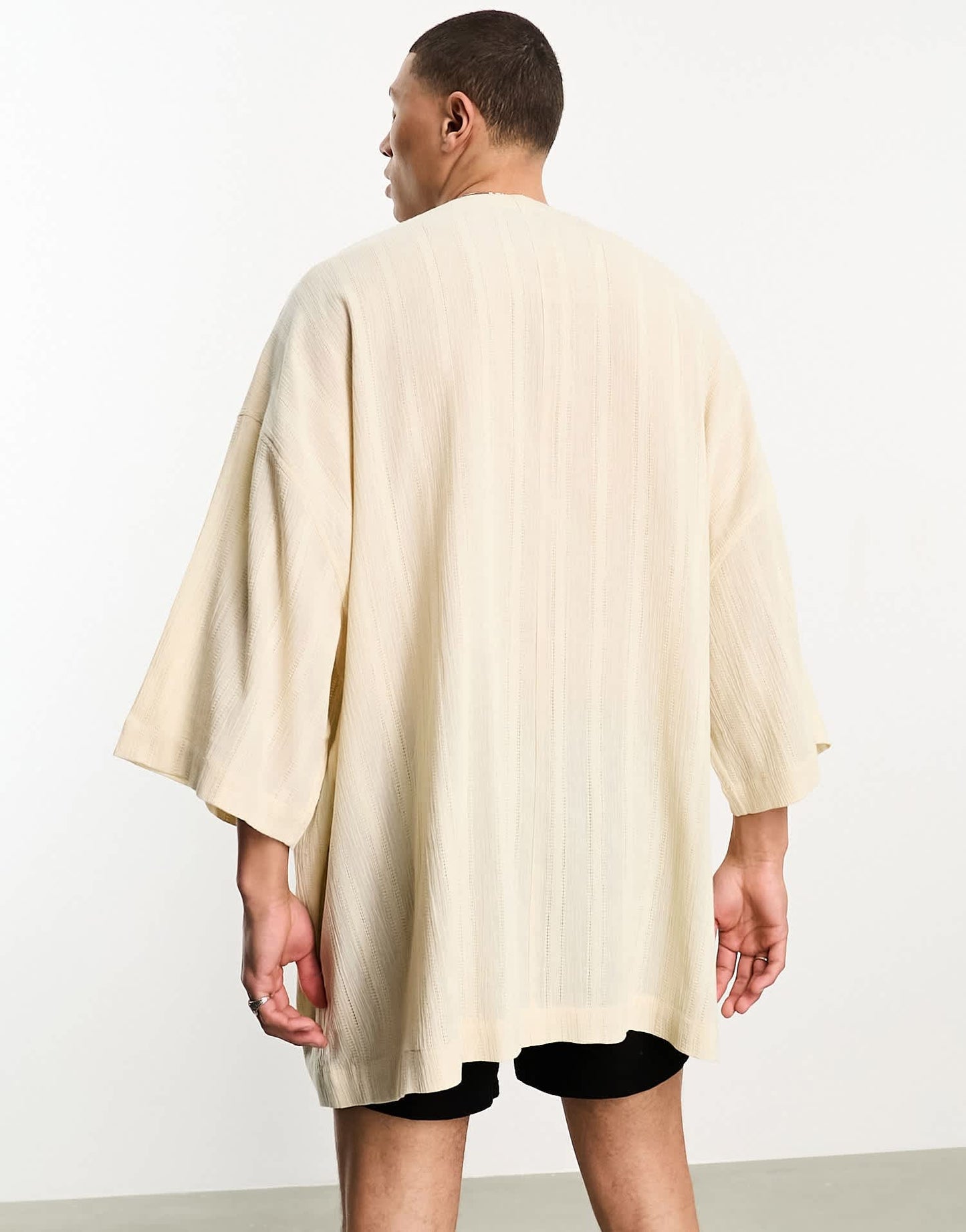 ASOS DESIGN textured linen blend kimono in neutral