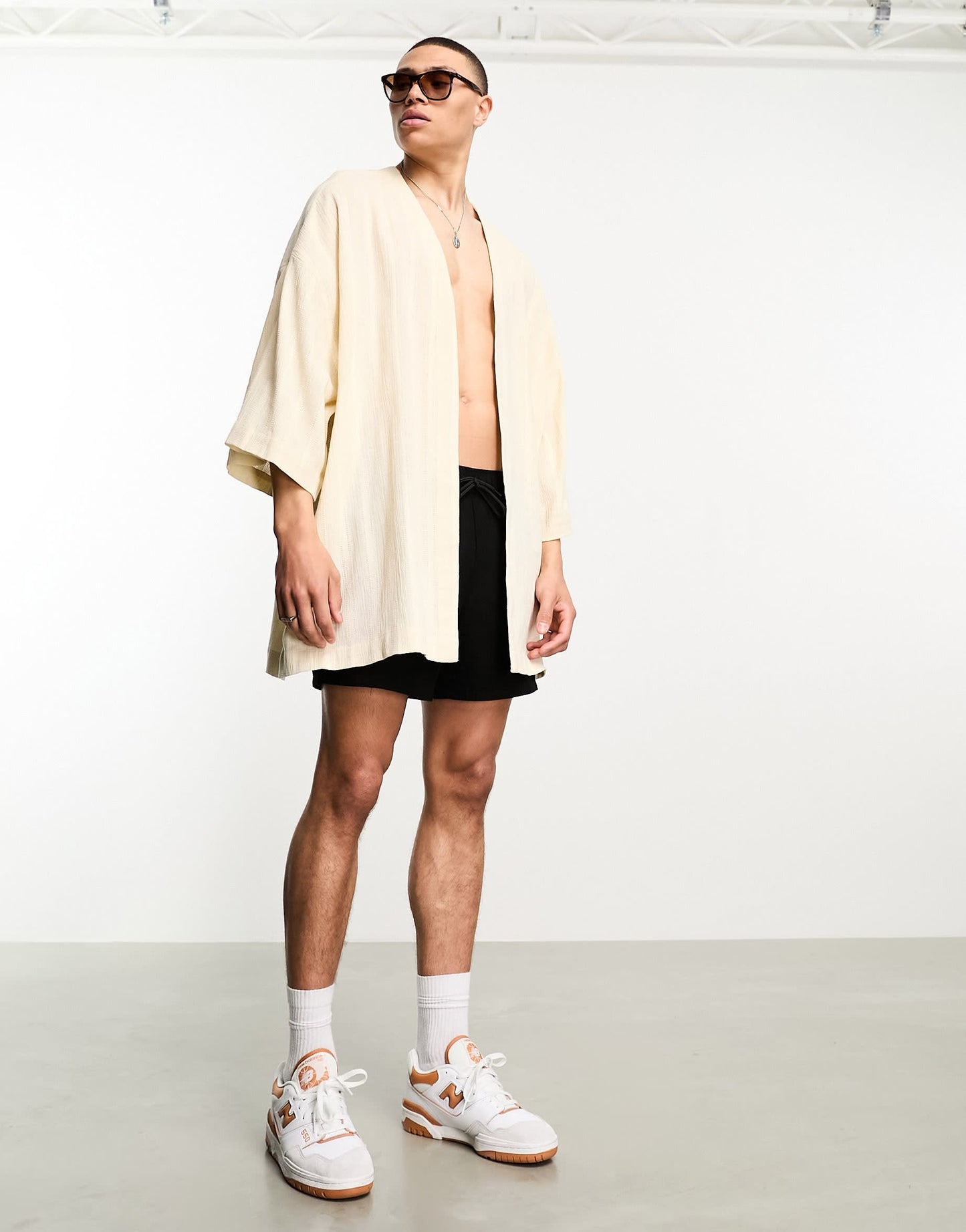 ASOS DESIGN textured linen blend kimono in neutral