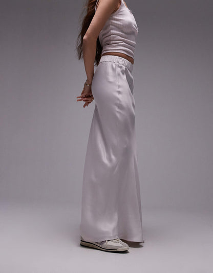 Topshop satin bias maxi skirt with elastic waist band in marshmallow