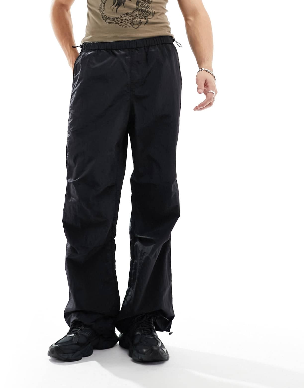 ASOS DESIGN wide hem baggy nylon trouser in black