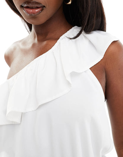 AX Paris ruffle one shoulder playsuit in white