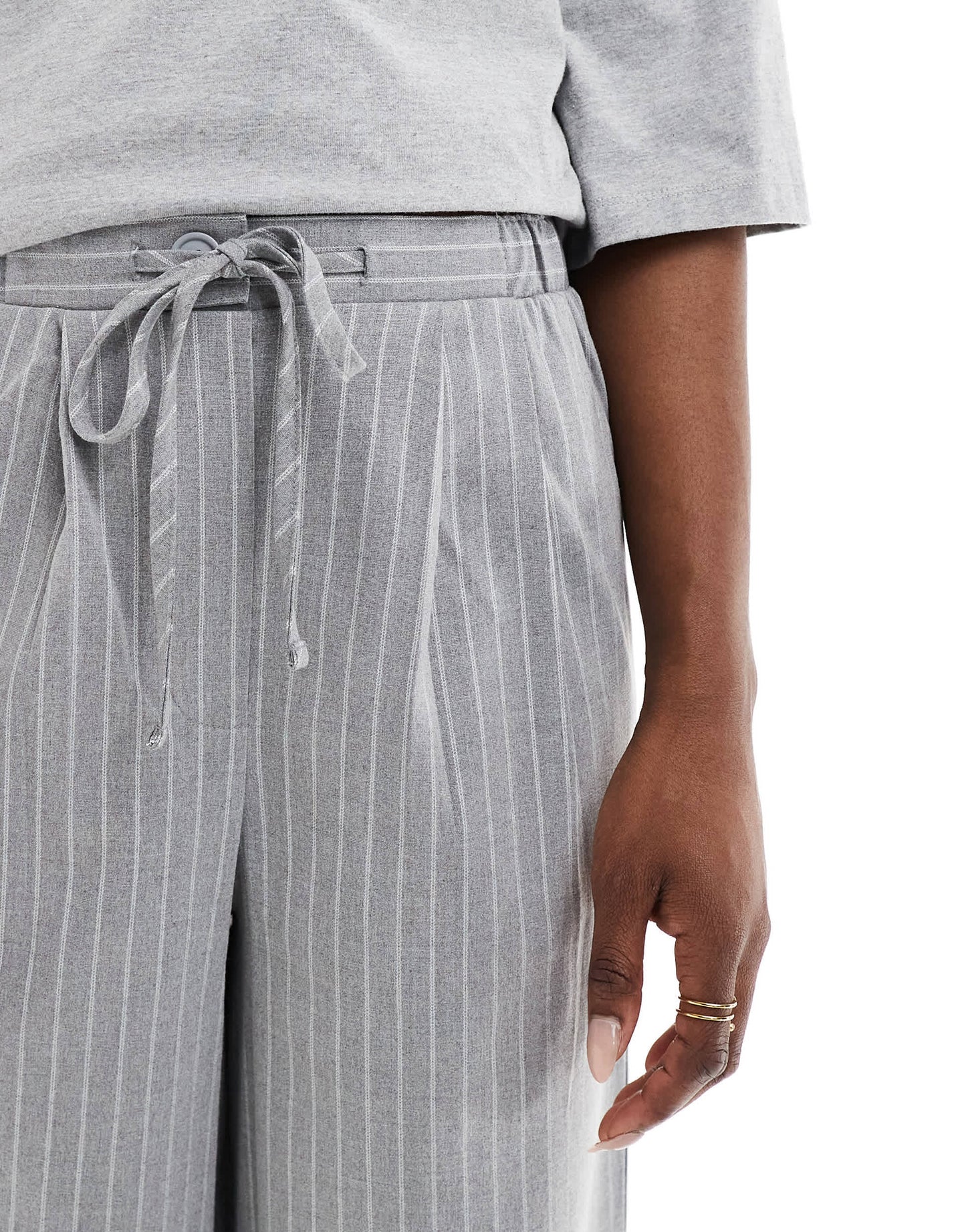 ASOS DESIGN tailored pull on trousers in grey pinstripe