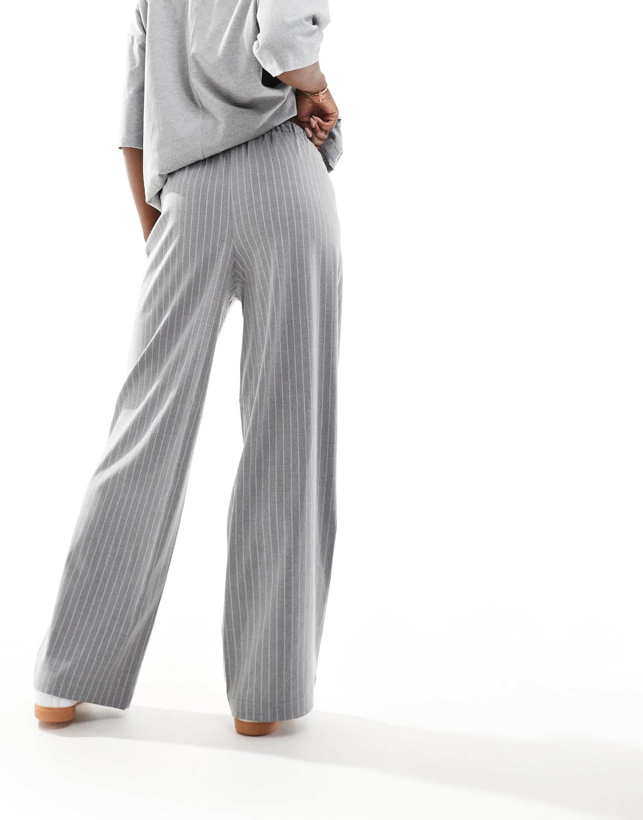 ASOS DESIGN tailored pull on trousers in grey pinstripe