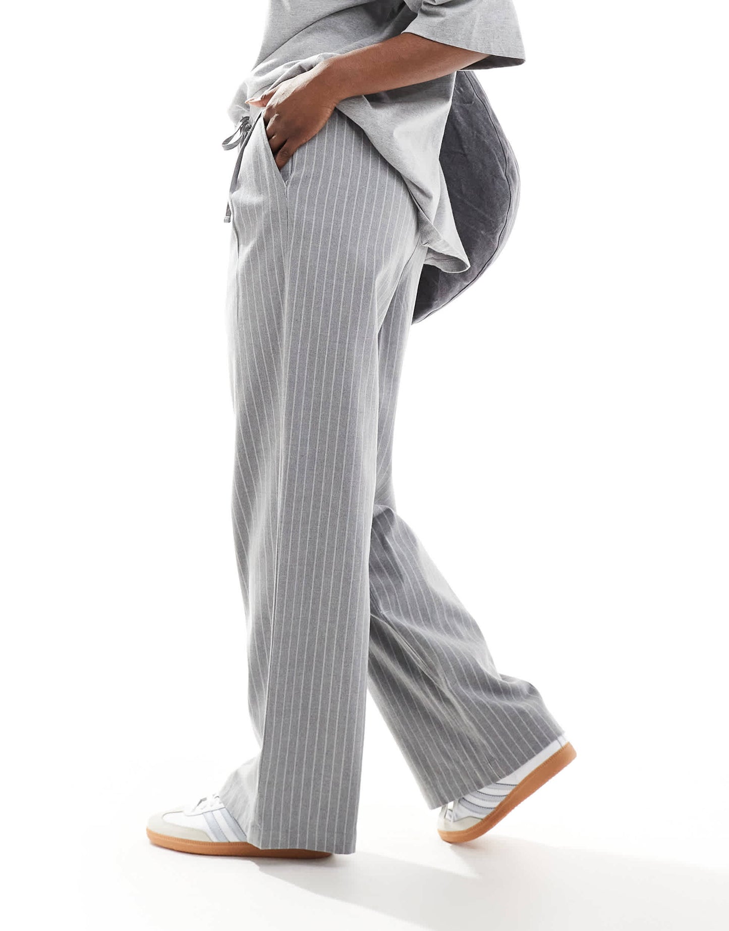 ASOS DESIGN tailored pull on trousers in grey pinstripe
