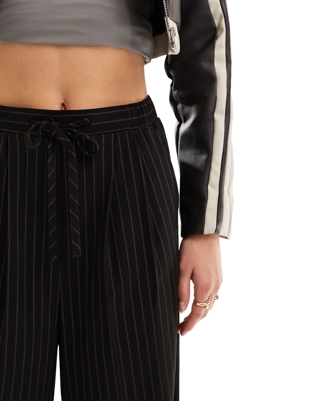 ASOS DESIGN Tall tailored pull on trousers in black pinstripe