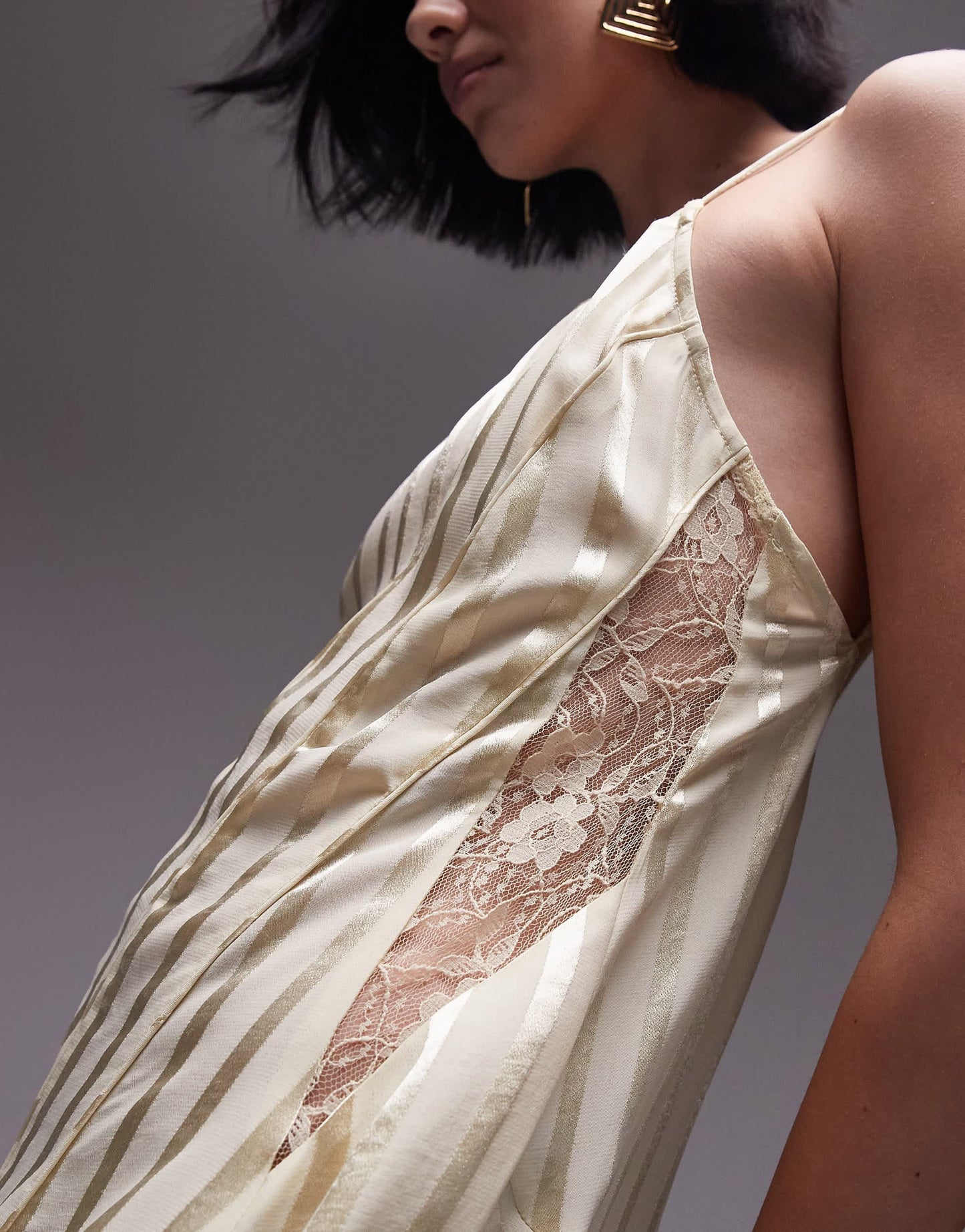 Topshop premium jacqaurd lace mini slip dress in cream