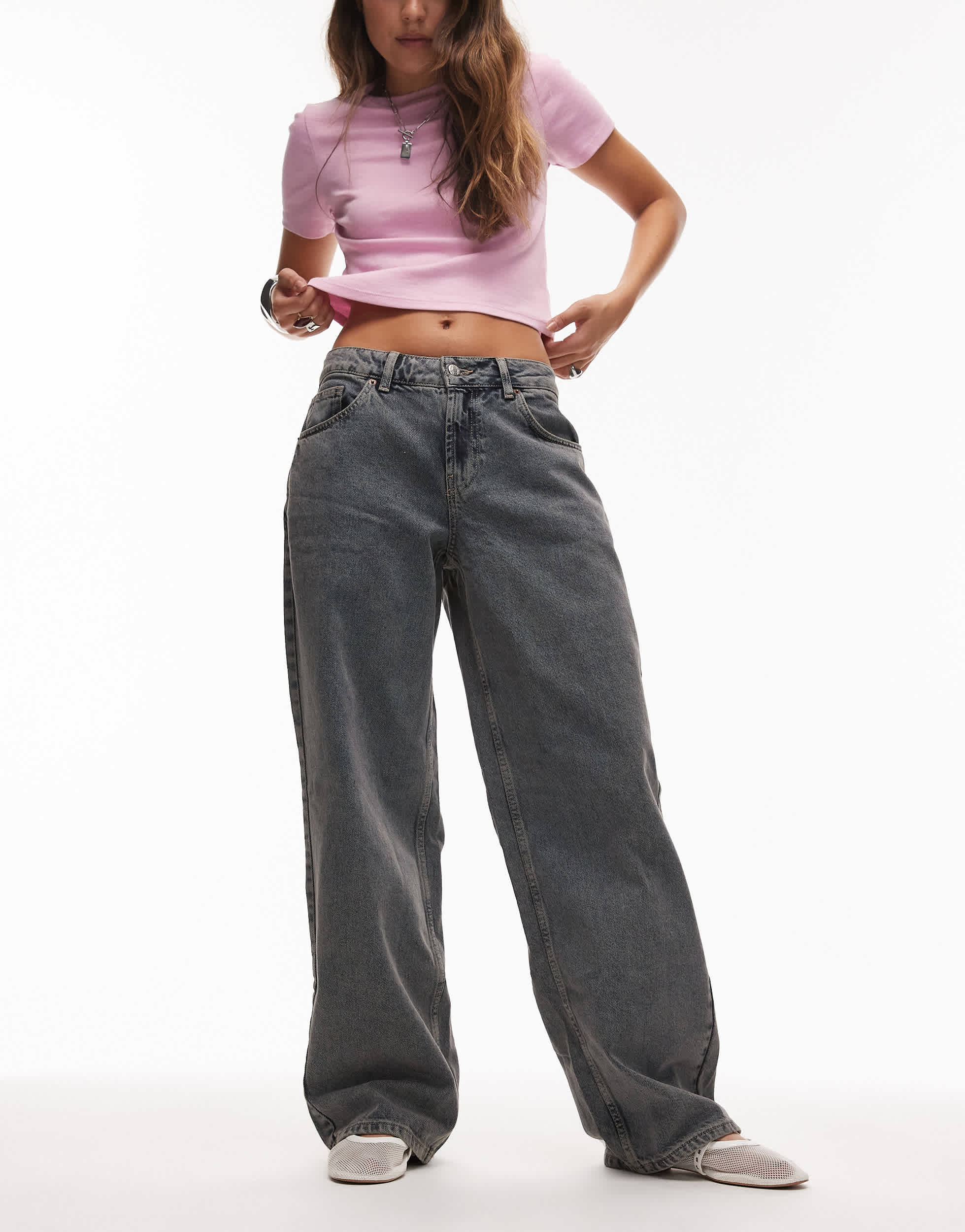 Topshop Hourglass Cinch relaxed jean in blue grey