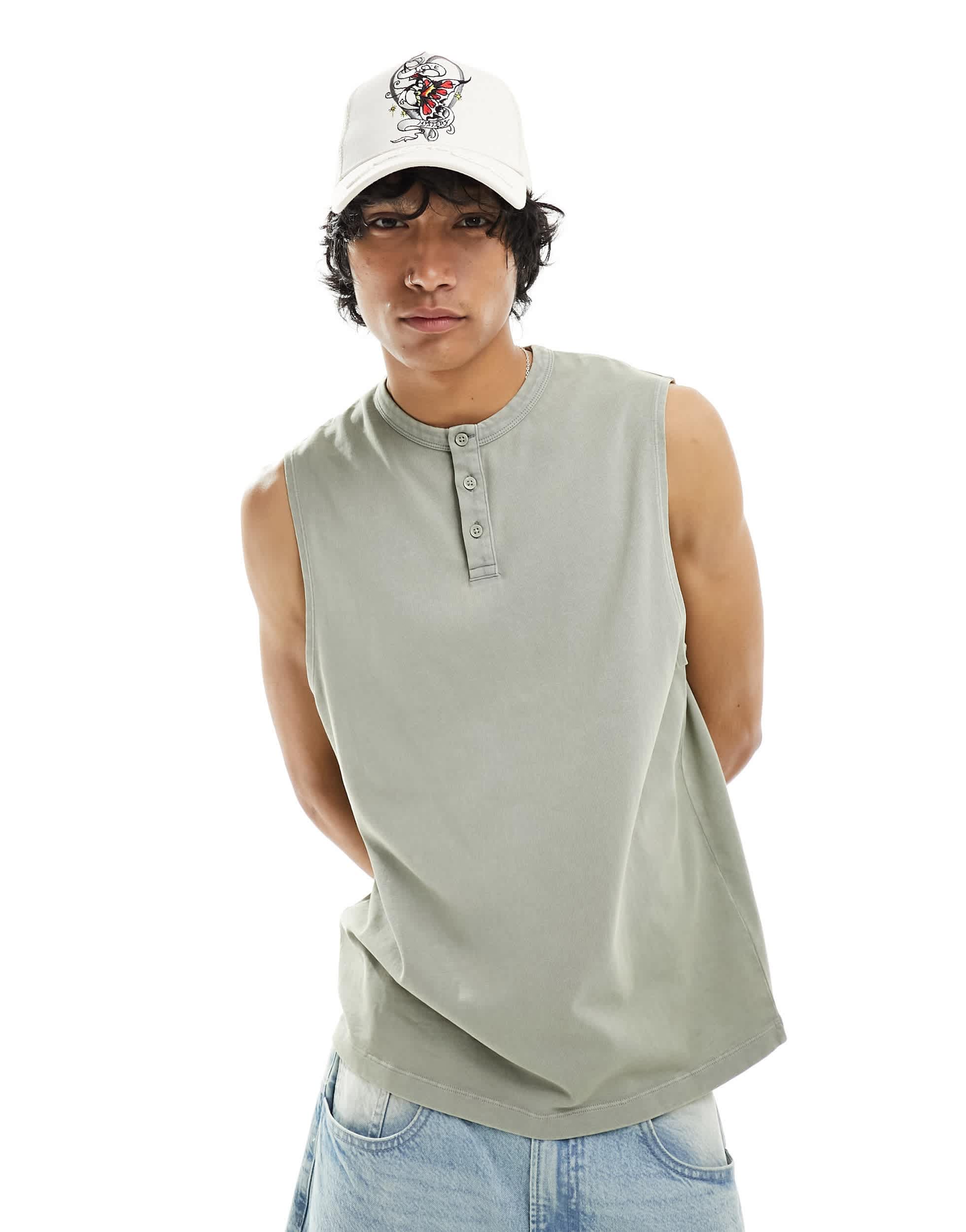 ASOS DESIGN vest in vintage wash with button detail