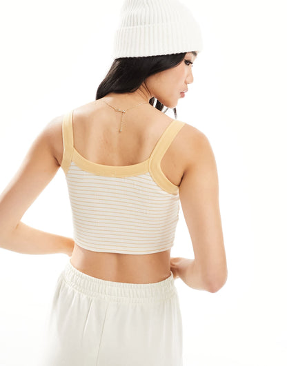 Cotton:On Waffle Cami top in light grey stripe