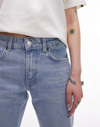 Topshop Petite mid rise straight cropped jean in bleach