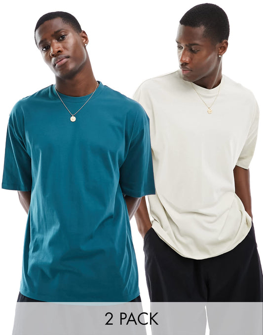 ASOS DESIGN 2 pack oversized t-shirts in taupe and green