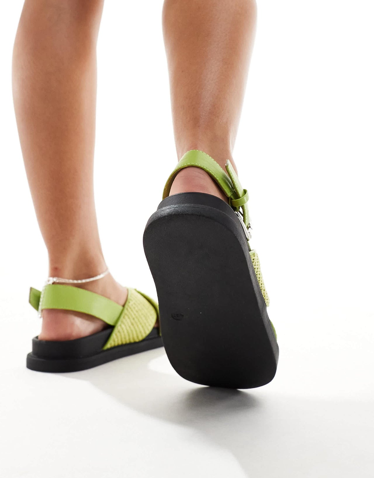 London Rebel minimal strappy sandals in olive green