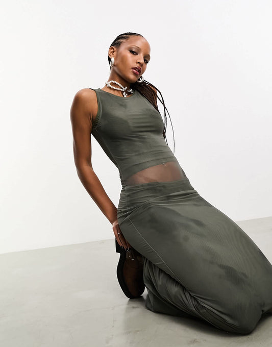 Heretic Nine lightweight mesh tube maxi dress in khaki