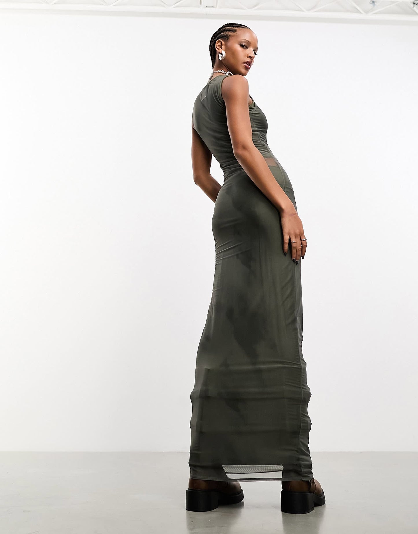 Heretic Nine lightweight mesh tube maxi dress in khaki