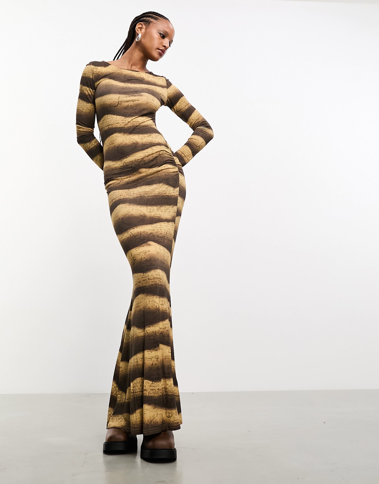 Heretic Nine cowl back mermaid maxi dress in desert print